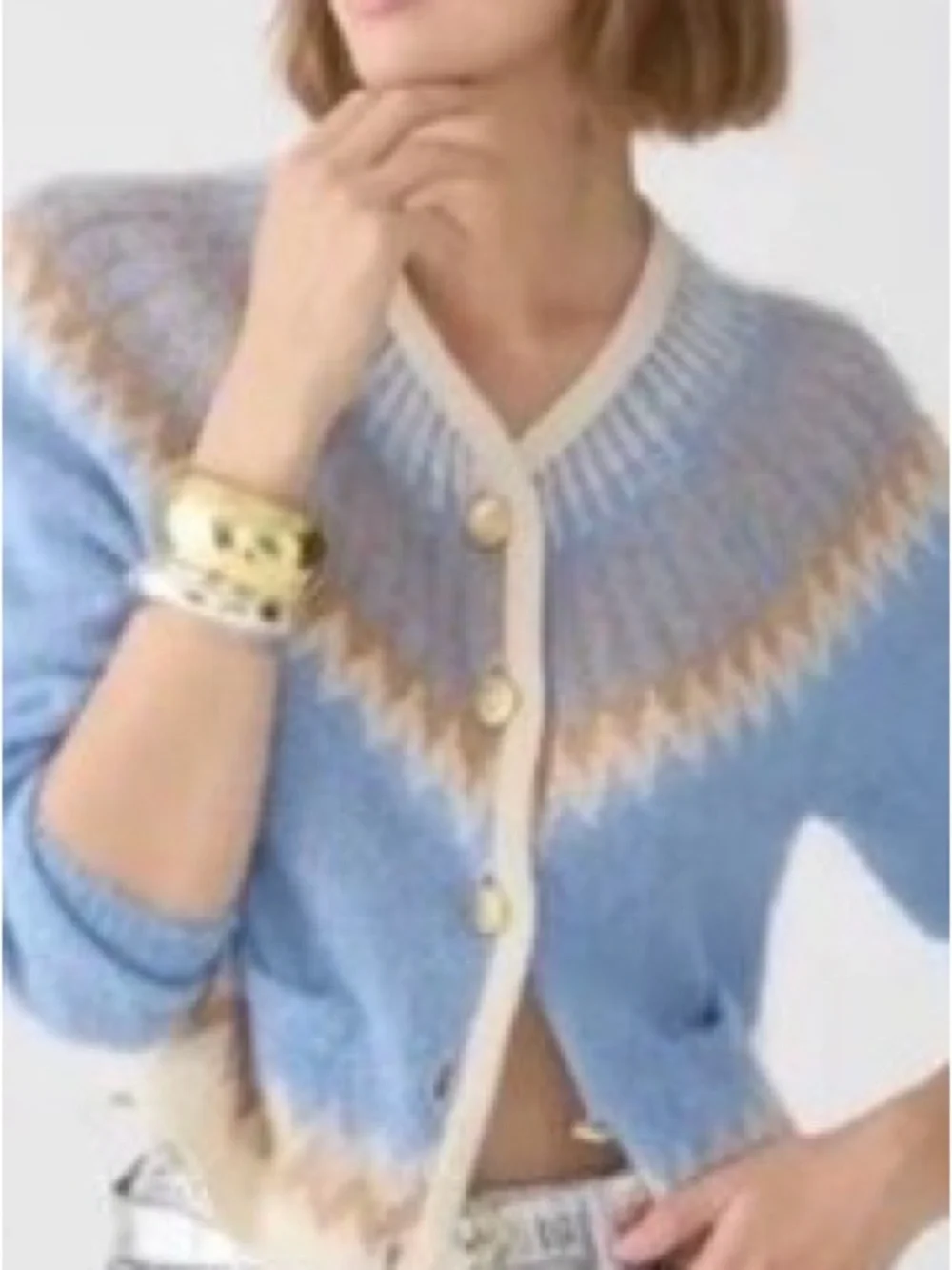 J. Crew Powder Blue & Cream Fair Isle Cardigan and Crop Top Set